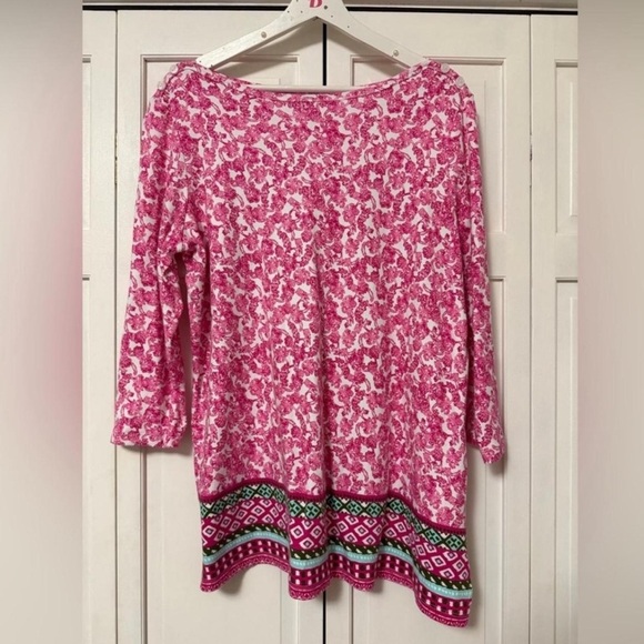 Kim Rogers Tops - Kim Rogers Pink Floral Patterned 3/4 Sleeve Top Perfectly Soft 100% Cotton XL